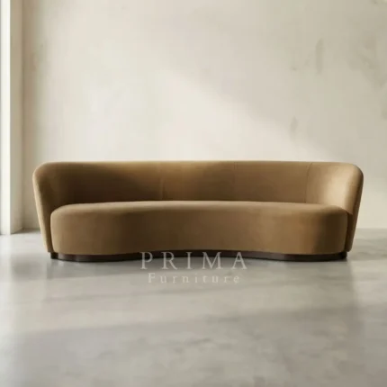 Evelyn Gold Curved Velvet Sofa Front View