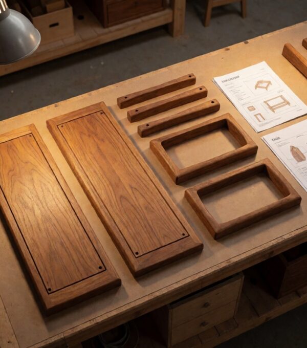 Custom-Wood-Furniture-Components-Layout-on-Workshop-Table-600x680 Home Prima