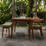 Modern Wood Dining Set In Tropical Garden Setting