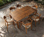Outdoor Solid Wood Dining Set With Cushioned Armchairs