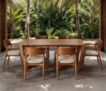 Solid Teak Dining Table And Upholstered Chairs
