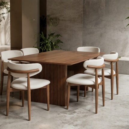Solvane Fluted Pedestal Dining Table Front View