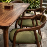 Wooden Armchair With Curved Backrest And Spindles