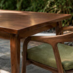 Wooden Armchair With Green Seat Cushion For Outdoor Dining