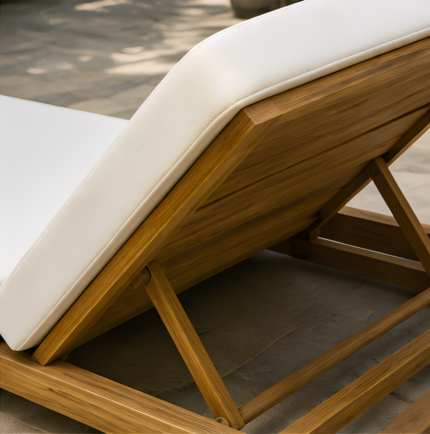 Adjustable Wooden Poolside Lounger White Cushion