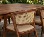 Arden Solid Wood Outdoor Dining Set With Woven Cane Chairs