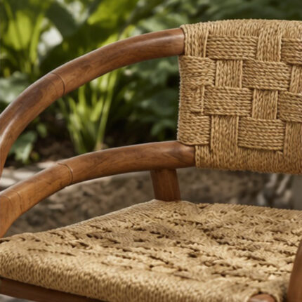 Breathable Basket Weave Pattern Detail On Teak Dining Chair