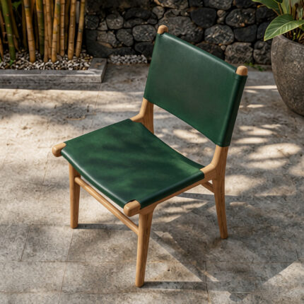 Contemporary Outdoor Patio Furniture Green Sling Wood Chair
