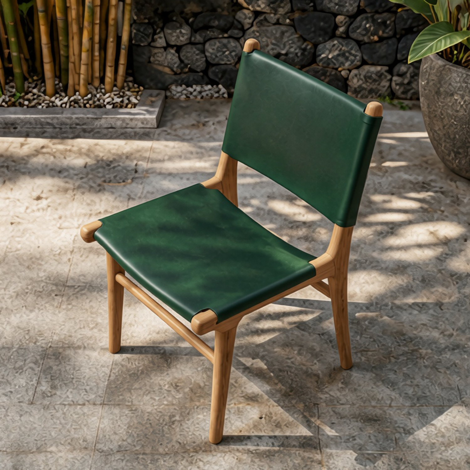 Contemporary Outdoor Patio Furniture Green Sling Wood Chair Contemporary Outdoor Patio Furniture Green Sling Wood Chair