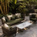 Corded Armchair With Olive Cushions And Woven Backrest