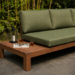 Deep Seat Cushions And Wooden Side Platform For Outdoor Lounge