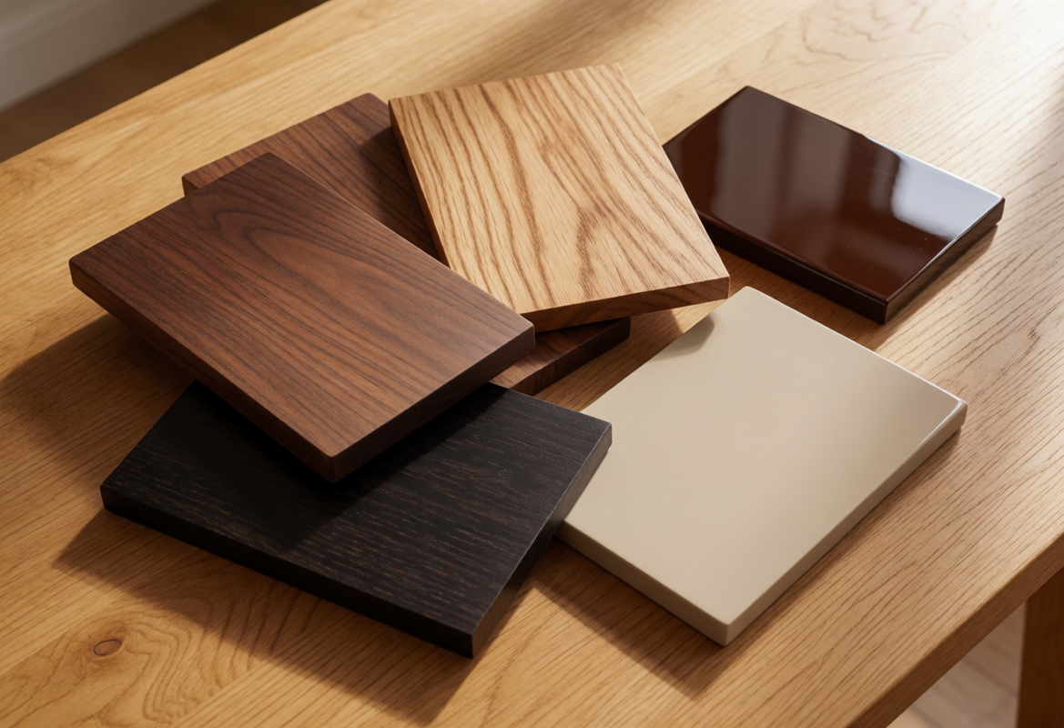 Finish-Samples-and-Stain-Swatches-for-Custom-Wood-Furniture-1169x800 Wood Furniture Finishes and Their Effect on Everyday Maintenance