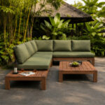 L Shaped Outdoor Corner Sofa Set With Slatted Coffee Table