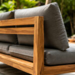 Lounge Set Wooden Frame Gray Upholstery