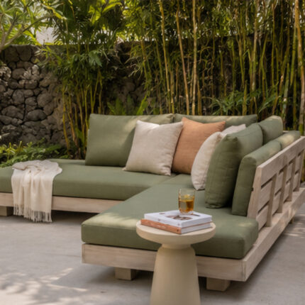 Low Profile L Shaped Patio Daybed Slatted Timber Frame
