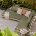 Modern Exterior Corner Lounge Sofa With Terracotta Throw Pillows