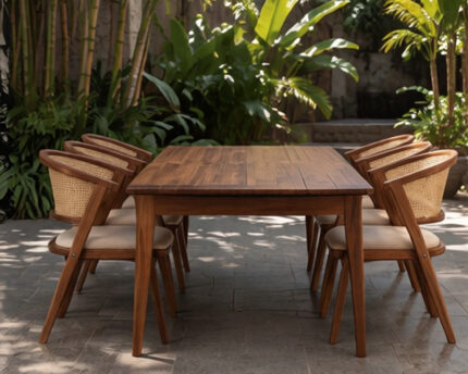 Modern Outdoor Furniture Arrangement With Natural Wood Finish