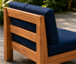 Natural Wood Garden Sofa With Blue Upholstery