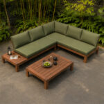 Olive Green Outdoor Sectional Sofa With Wooden Frame