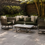 Olive Outdoor Sofa Set With White Top Coffee Table