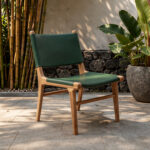 Premium Green Leather Sling Chair Light Wood Base