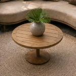 Round Slatted Coffee Table And Side Table Set