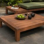 Slatted Wood Outdoor Coffee Table With Block Legs