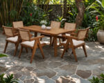 Solid Teak Wood Dining Table With Cane Armchairs