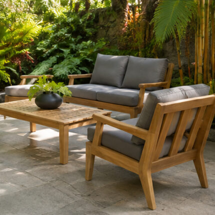 Solid Wood Lounge Chair And Sofa Gray Outdoor Cushions