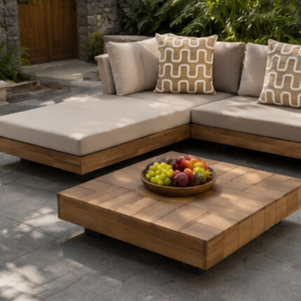Teak Corner Sofa With Square Coffee Table