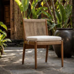 Teak Woven Rope Dining Chair Natural Wood Grain Texture