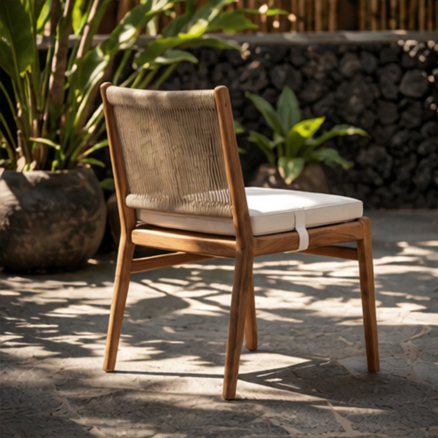 Teak Woven Rope Dining Chair Outdoor Patio Setting Teak Woven Rope Dining Chair Outdoor Patio Setting