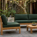 Thick Green Cushion And Wood Frame Detail For Outdoor Seating