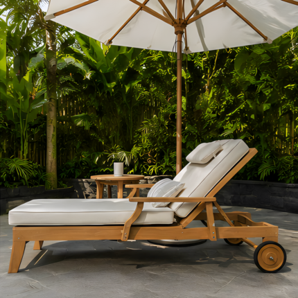 Valetta Outdoor Wood Sun Lounger With Rear Wheels