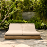 Wide Wooden Outdoor Sunbed With Thick Cushions