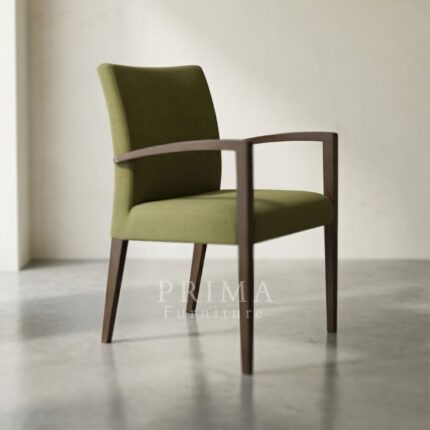 Mid-century modern green fabric dining armchair