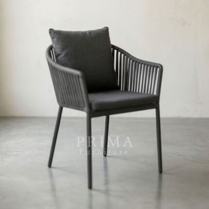 Modern armchair with woven backrest and cushion