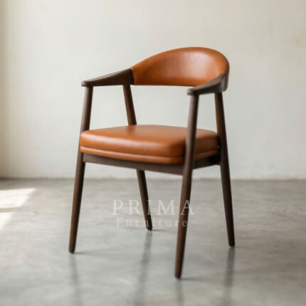Modern leather dining armchair with wooden frame