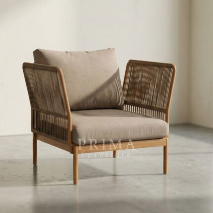 Natural rattan lounge chair with fabric cushion