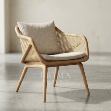 Scandinavian rope lounge chair with light wood frame