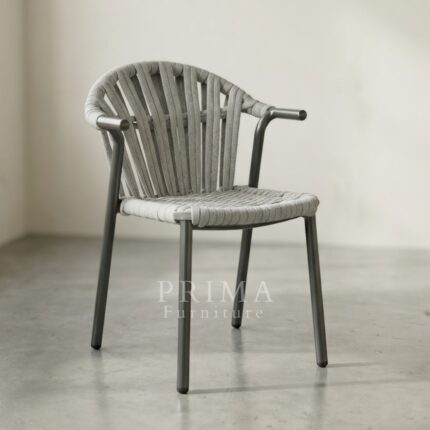 Modern grey dining chair with curved backrest