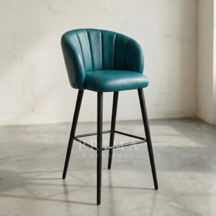 teal contemporary bar chair with black metal frame