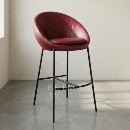 red modern upholstered bar chair with slim metal legs