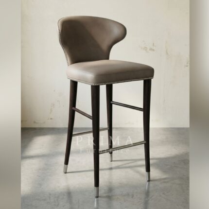 taupe modern bar chair with upholstered seat and metal legs
